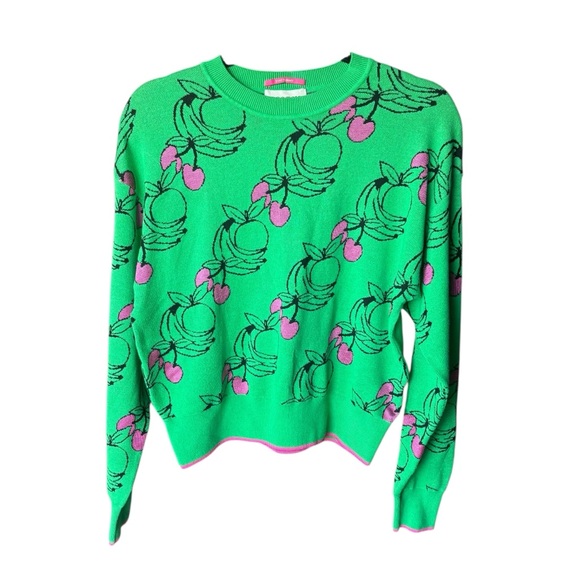 Scotch & Soda Sweater Women's Fruit Print Jacquard Pullover Green Pink - Picture 3 of 8
